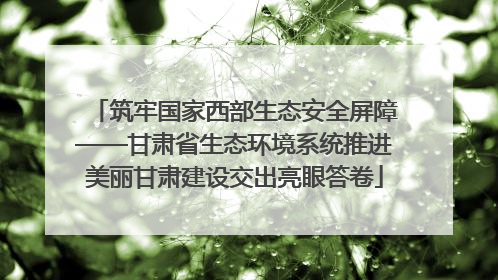 筑牢国家西部生态安全屏障——甘肃省生态环境系统推进美丽甘肃建设交出亮眼答卷