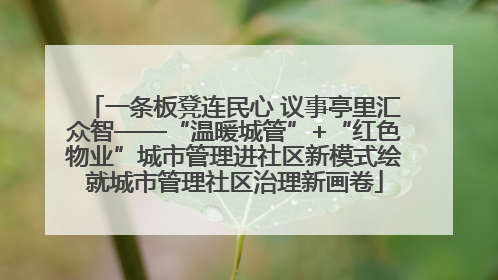 一条板凳连民心 议事亭里汇众智——“温暖城管”+“红色物业”城市管理进社区新模式绘就城市管理社区治理新画卷