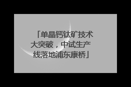 单晶钙钛矿技术大突破，中试生产线落地浦东康桥